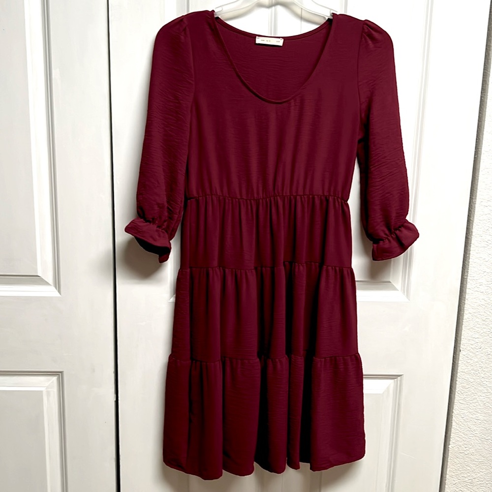 Reb in J 220 Red Wine Mid Sleeve Panel Casual Dress Size S
